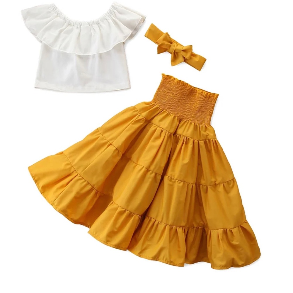 3 Piece Outfit - Shirt, Boho Skirt, And Hair Band